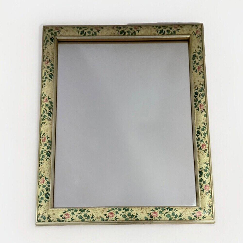 Vintage Mirror Rose Floral Pattern  13x16 Inches Mid-20th Style